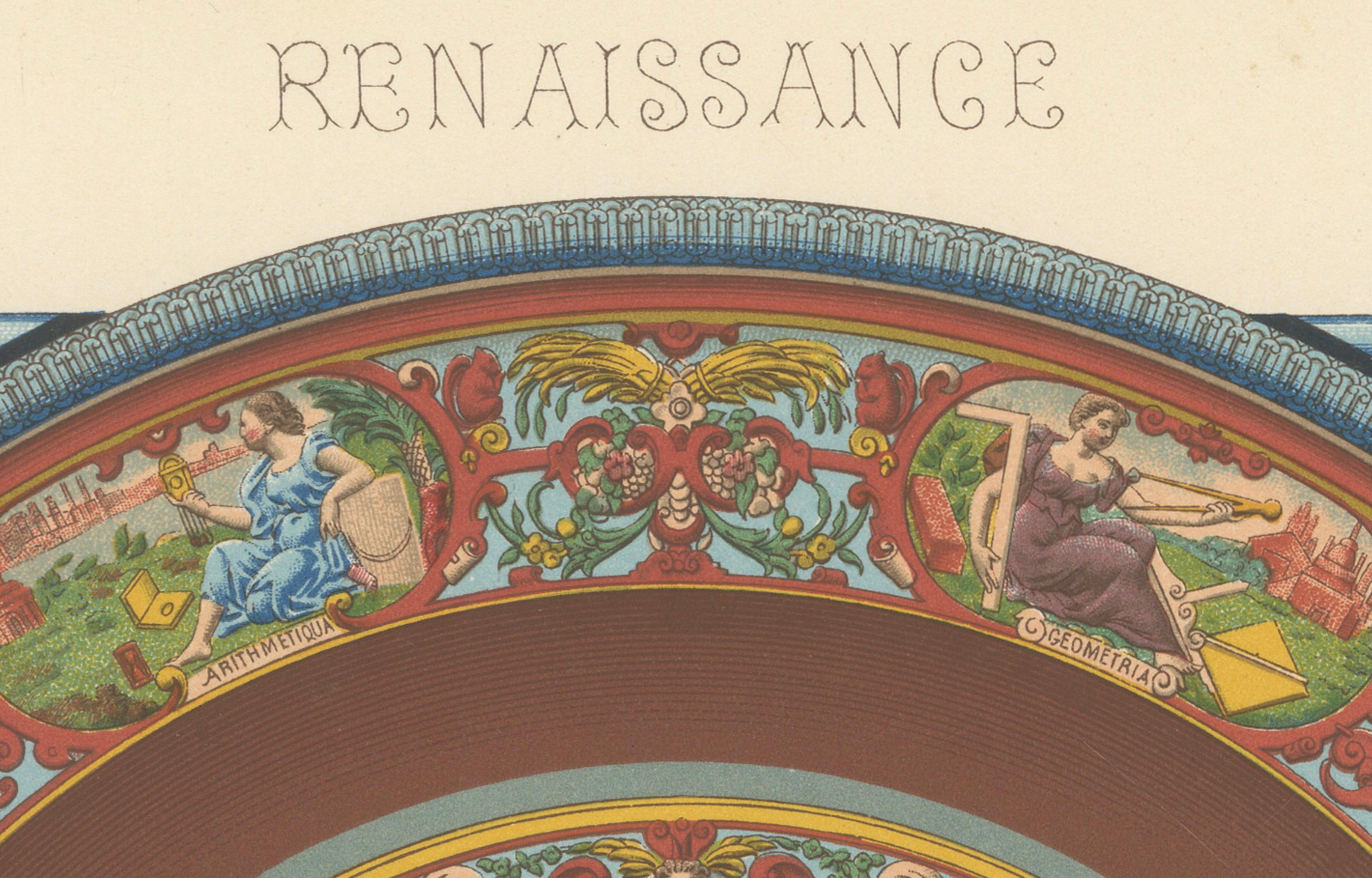 Papier Ornement de plafond Renaissance - Médaillons mythologiques et grotesques, 1869 en vente