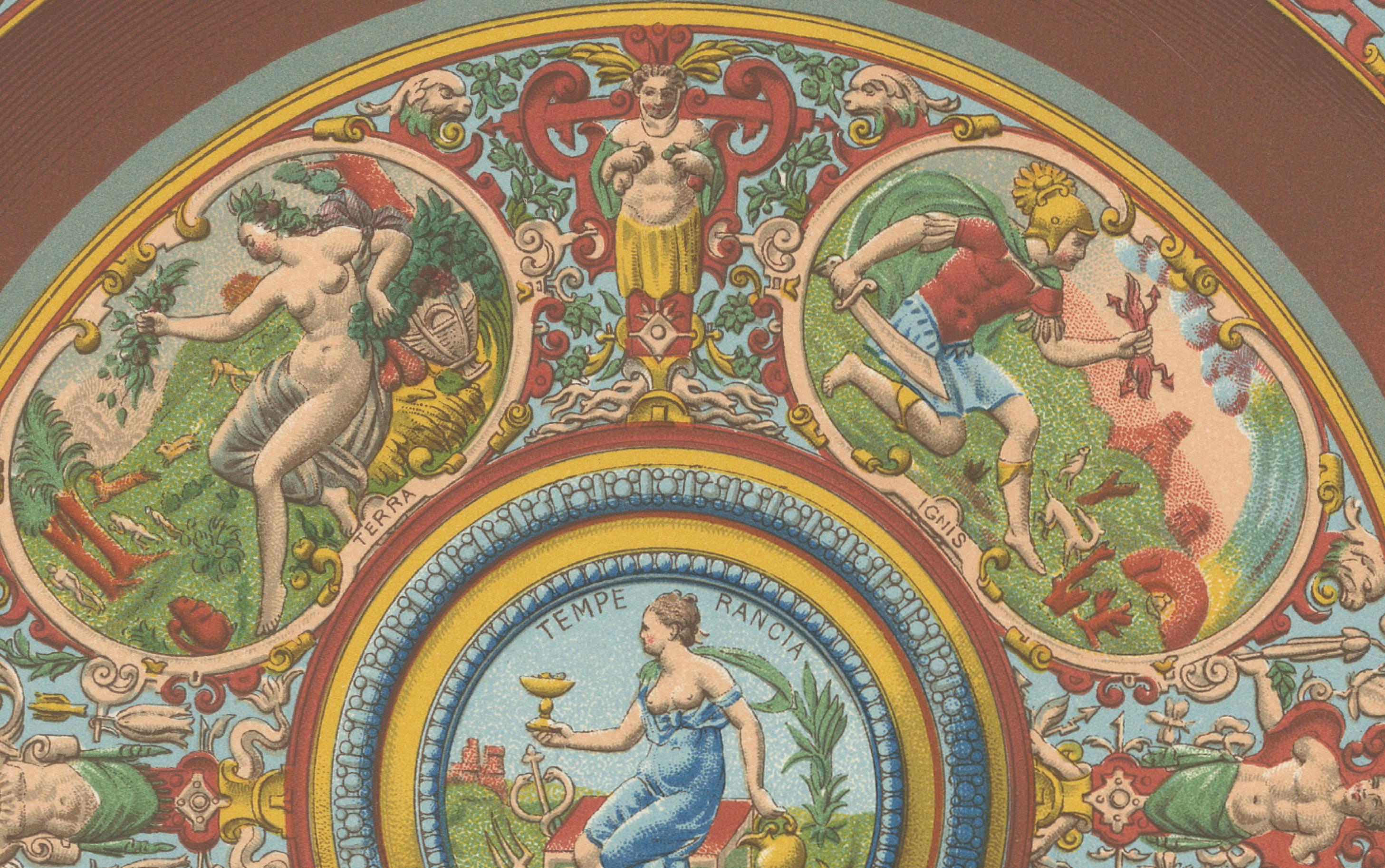 Ornement de plafond Renaissance - Médaillons mythologiques et grotesques, 1869 en vente 1