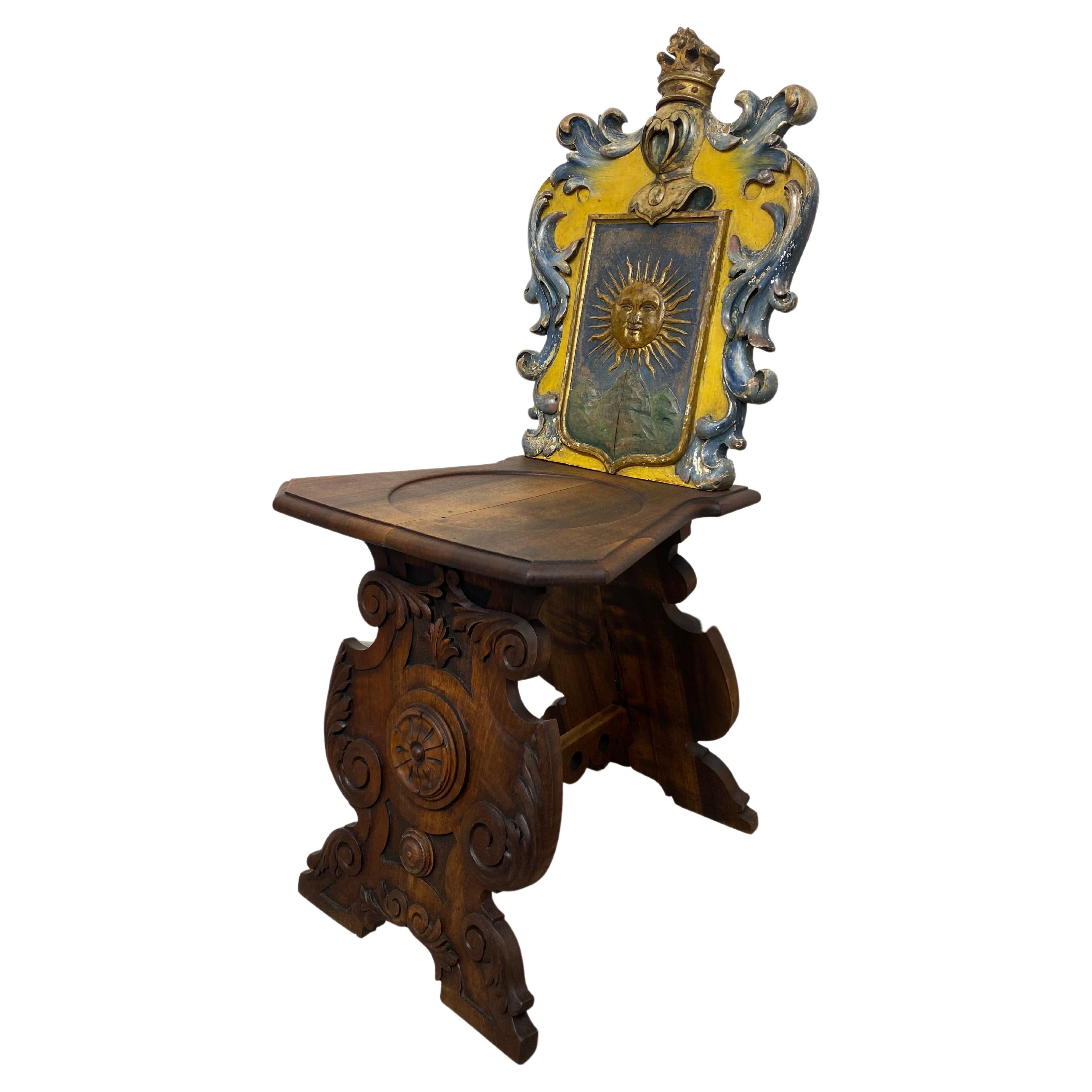 Renaissance chair with heraldic emblems of the Szontágh de Igló et Zabar family For Sale