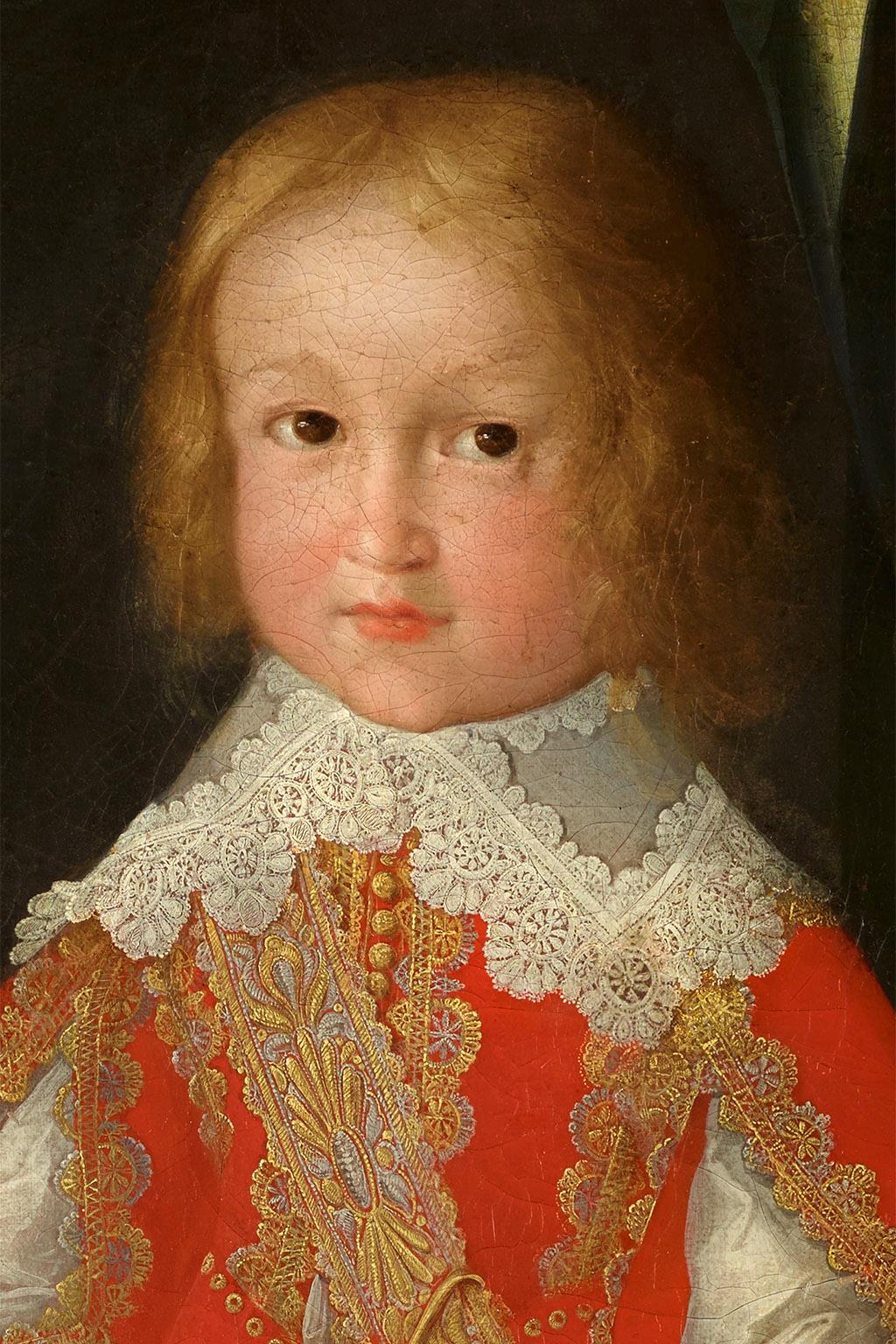 Christian Richter, 1643
This portrait of a child by the hand of the princely Saxon court painter Richter (Altenburg c. 1612-1667 Weimar) shows the first Duke of Saxe-Jena as a boy of five years of age in a splendid red suit with gold borders and