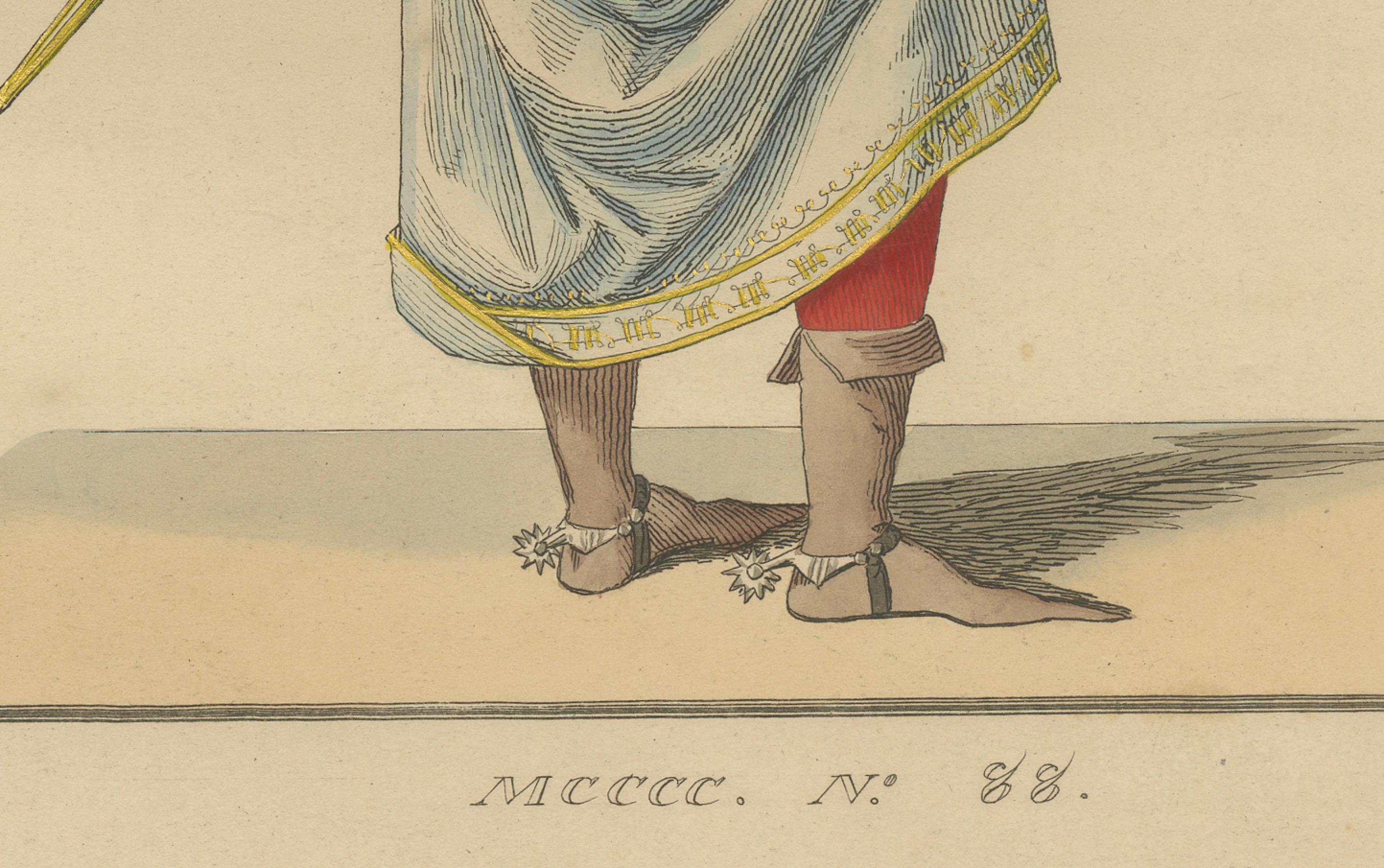 French Renaissance Courtier from Behind – Red Hat and Sword, 15th Century, pub.1845 For Sale