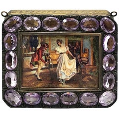 Antique Renaissance Dancers Compact Vanity Box 36 Carat Amethyst Gemstones