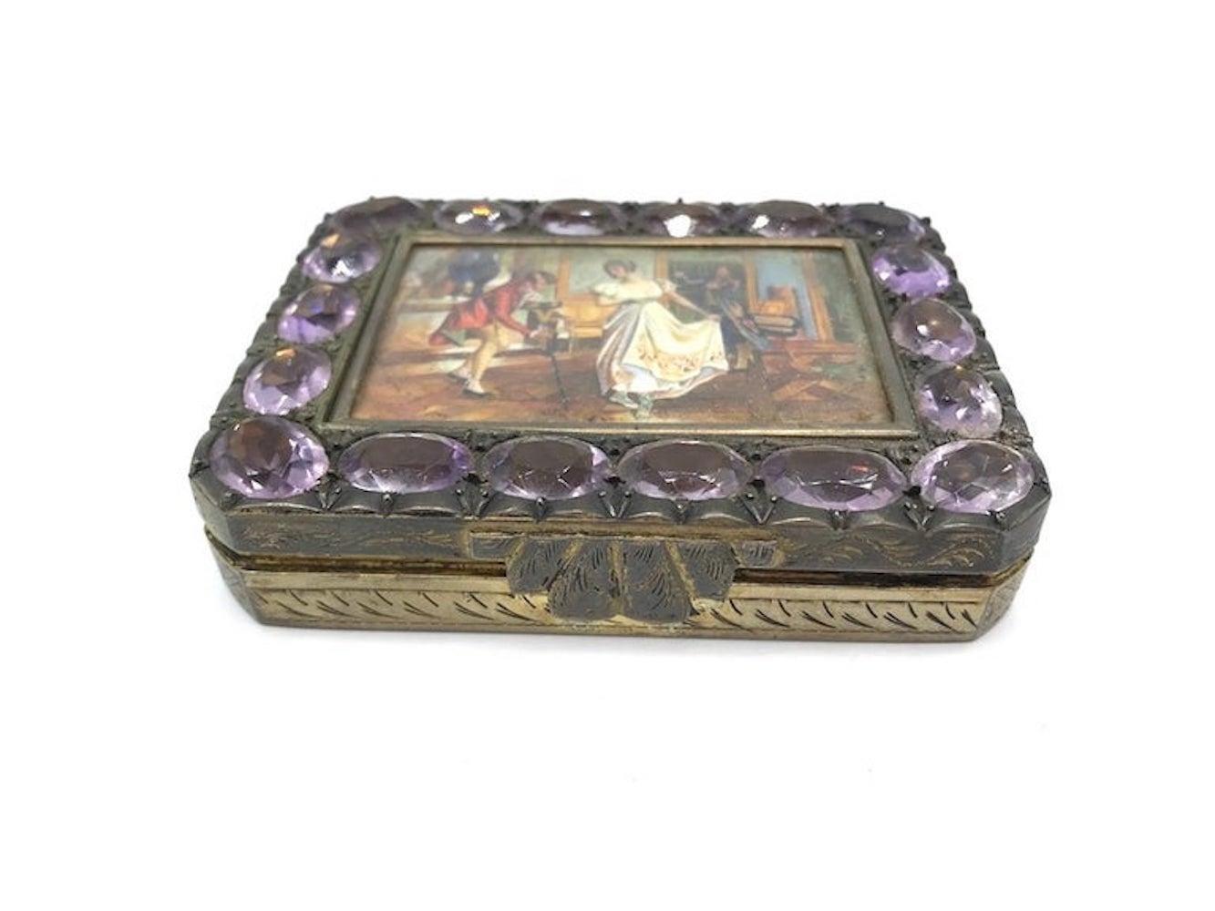 Oval Cut Renaissance Dancers Compact Vanity Box 36 Carat Amethyst Gemstones