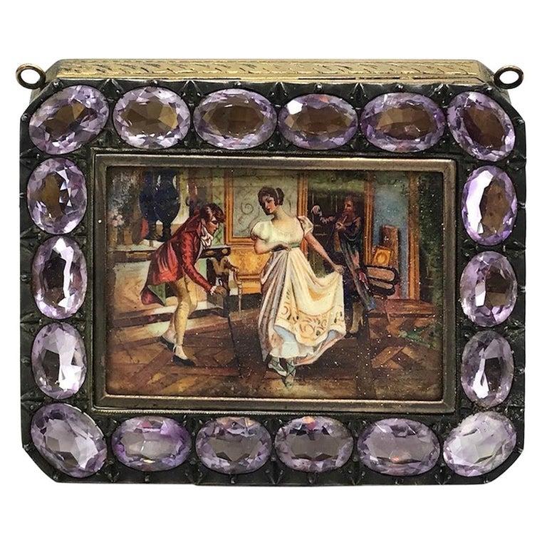 Women's or Men's Renaissance Dancers Compact Vanity Box 36 Carat Amethyst Gemstones