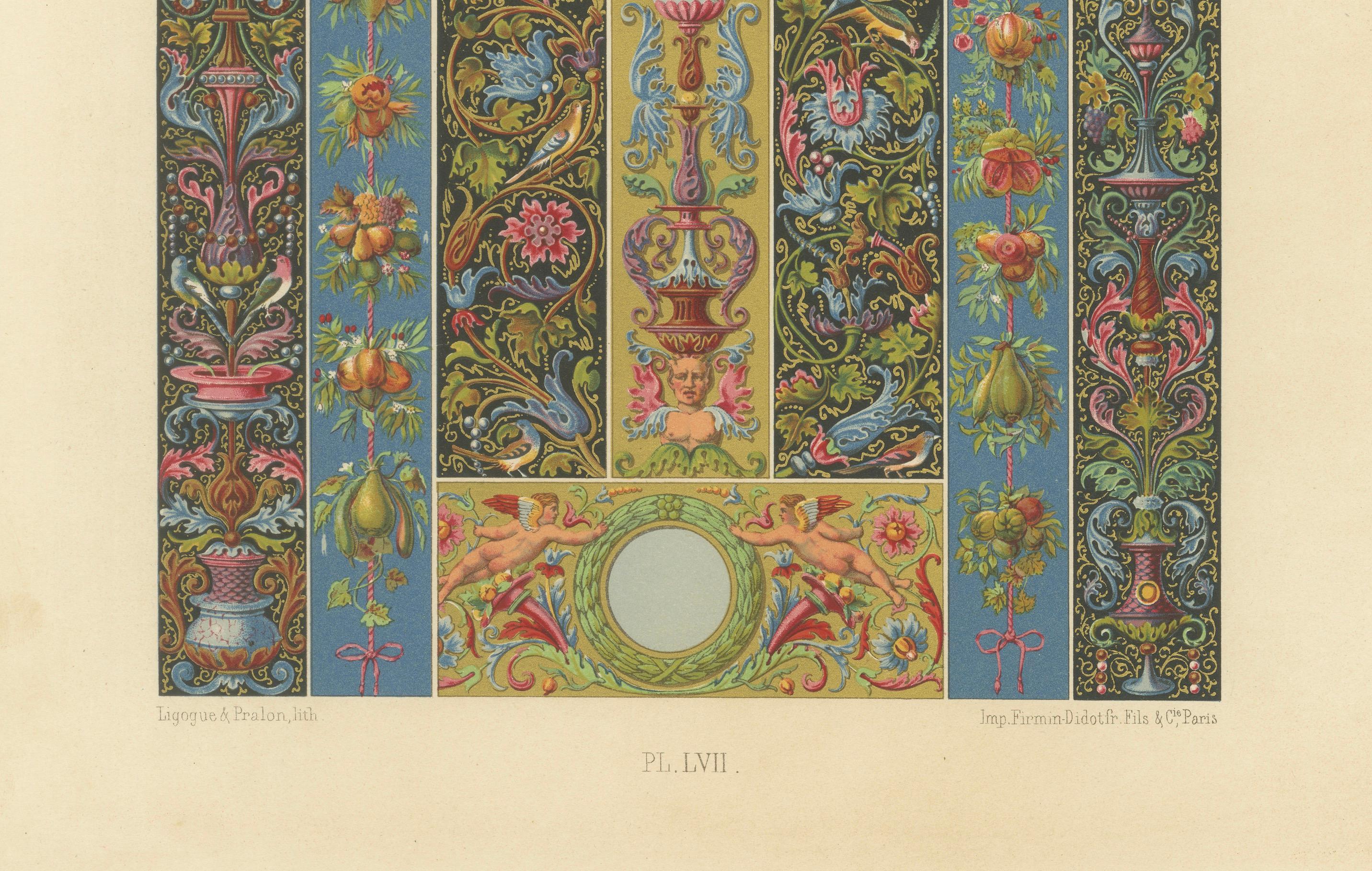 Dekorative Bordüren und Paneele aus der Renaissance - Reich kolorierte Grotesken, 1869 im Zustand „Gut“ im Angebot in Langweer, NL