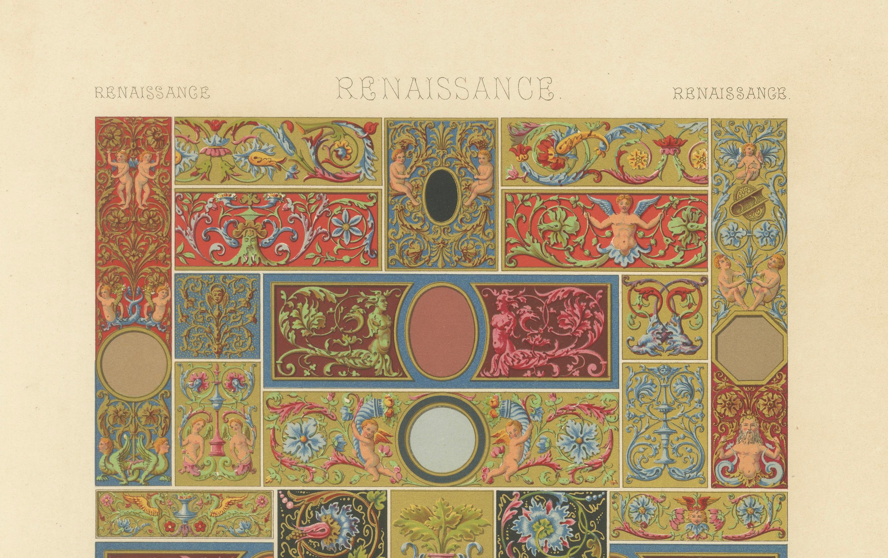 Dekorative Bordüren und Paneele aus der Renaissance - Reich kolorierte Grotesken, 1869 (19. Jahrhundert) im Angebot