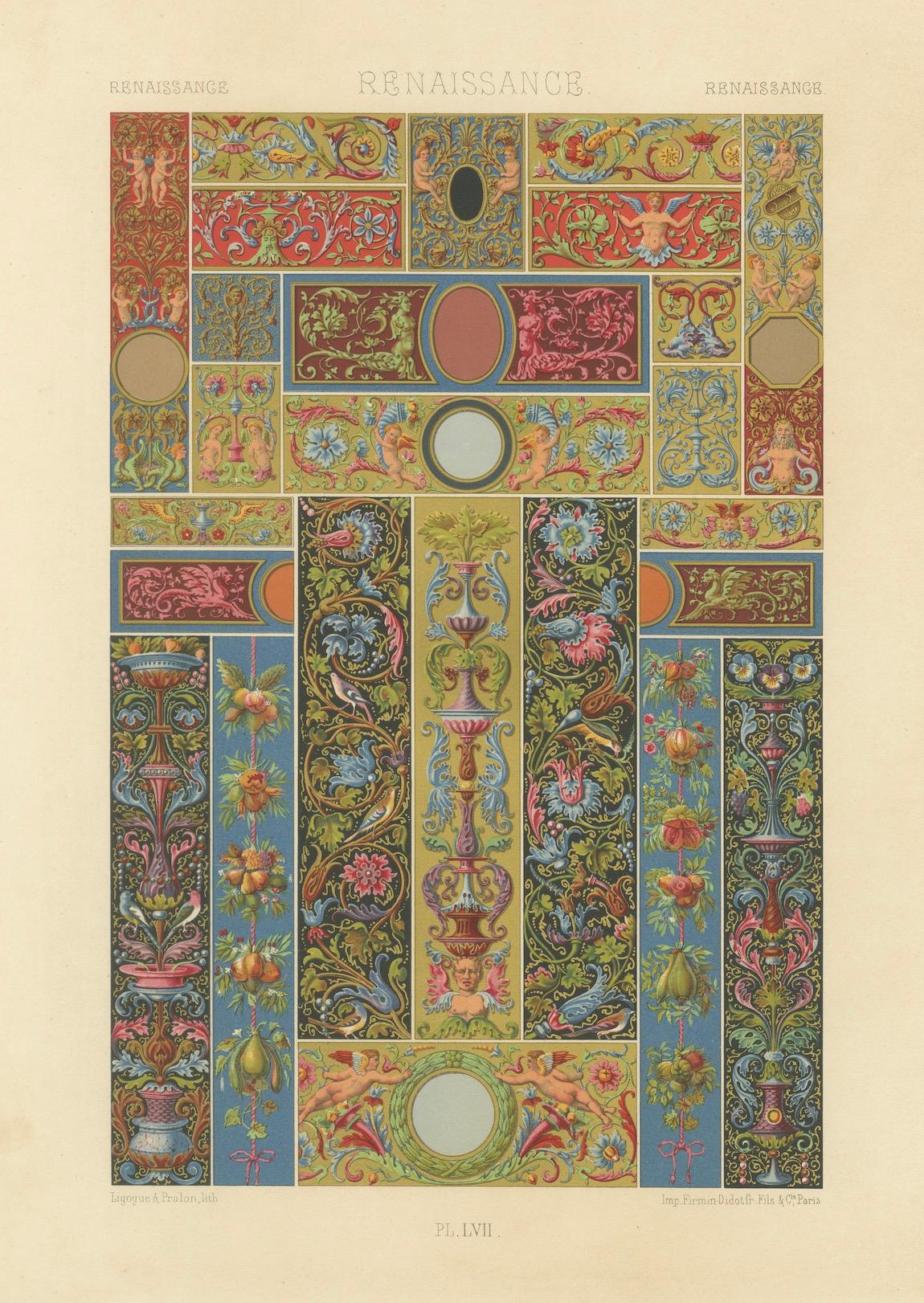 Dekorative Bordüren und Paneele aus der Renaissance - Reich kolorierte Grotesken, 1869 im Angebot 3