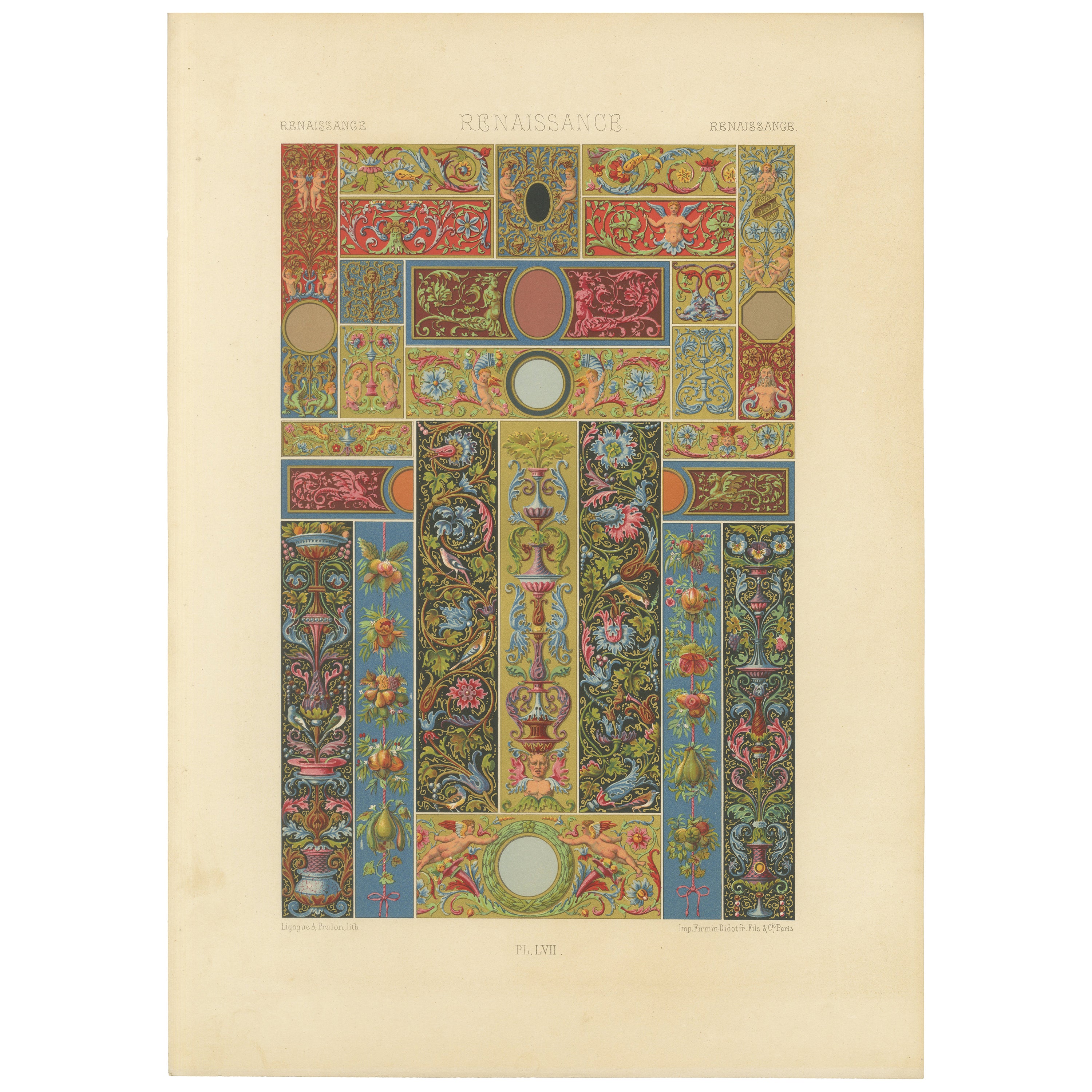Bordes y paneles decorativos renacentistas - Grotescos ricamente coloreados, 1869