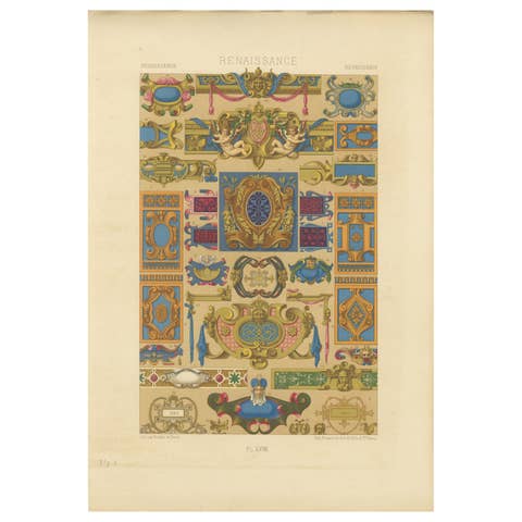Renaissance Decorative Cartouches & Motifs – Antique Lithograph, ca.1869