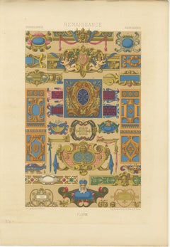 Cartuchos y motivos decorativos renacentistas - Litografía antigua, ca.1869