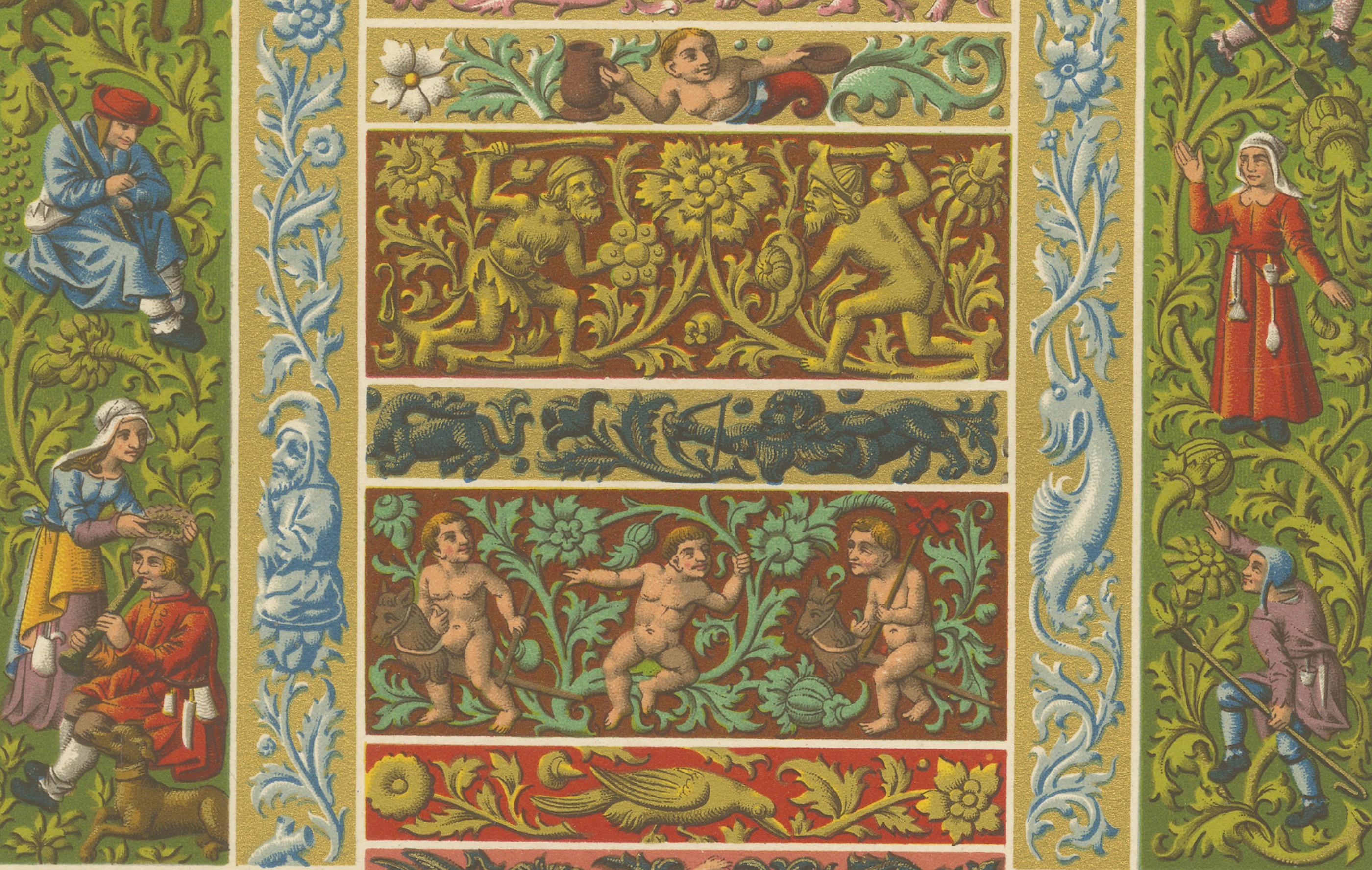 Frisos decorativos renacentistas - Grotescos, querubines y heráldica, Lámina LI, 1869 en venta 1