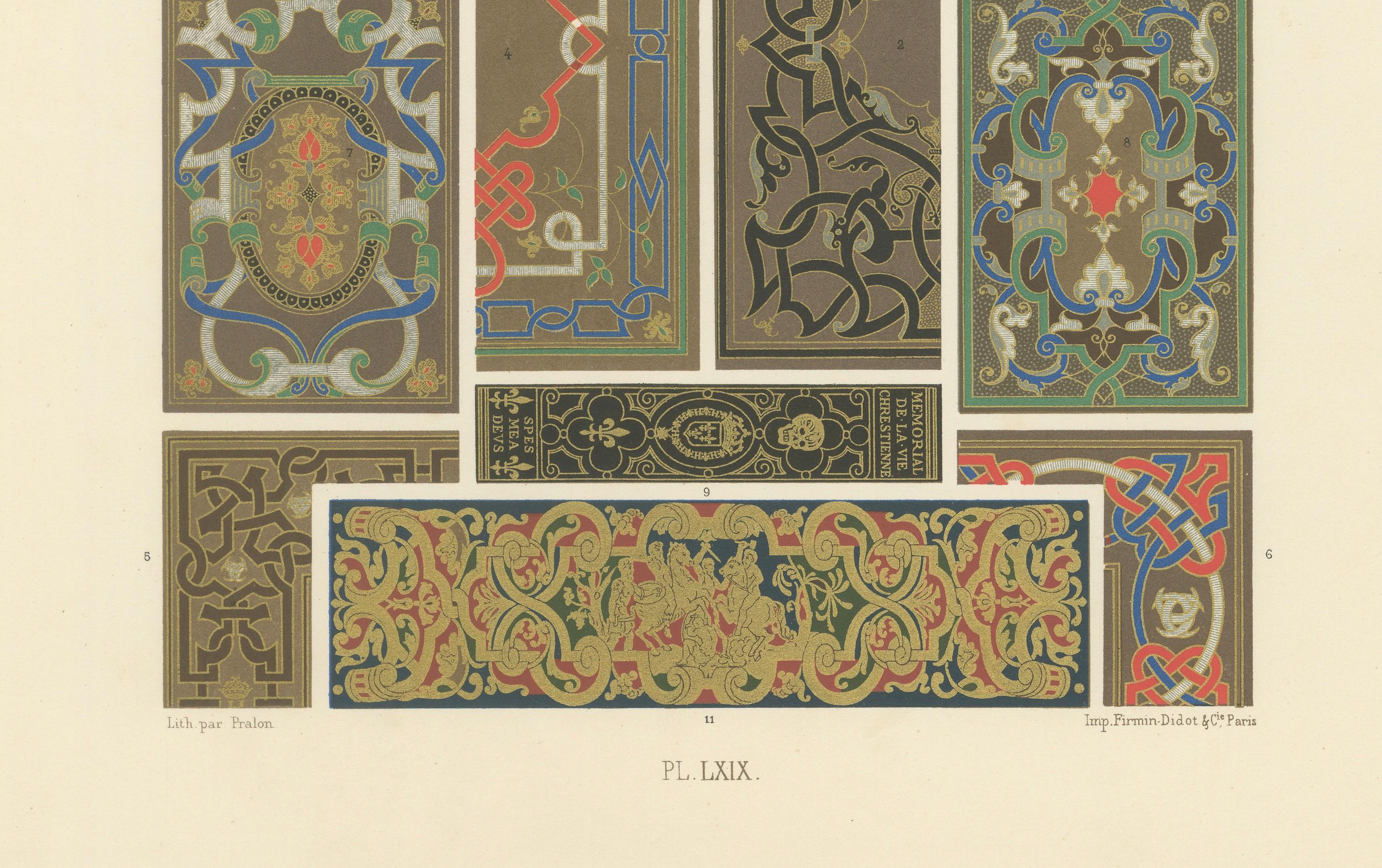 Paneles Decorativos Renacentistas - XVIe et XVIIe Siècle, Placa Ornamental LXIX

Esta refinadísima cromolitografía, Lámina LXIX de la célebre serie L'Ornement Polychrome, presenta una cuidada selección de motivos ornamentales de paneles de los