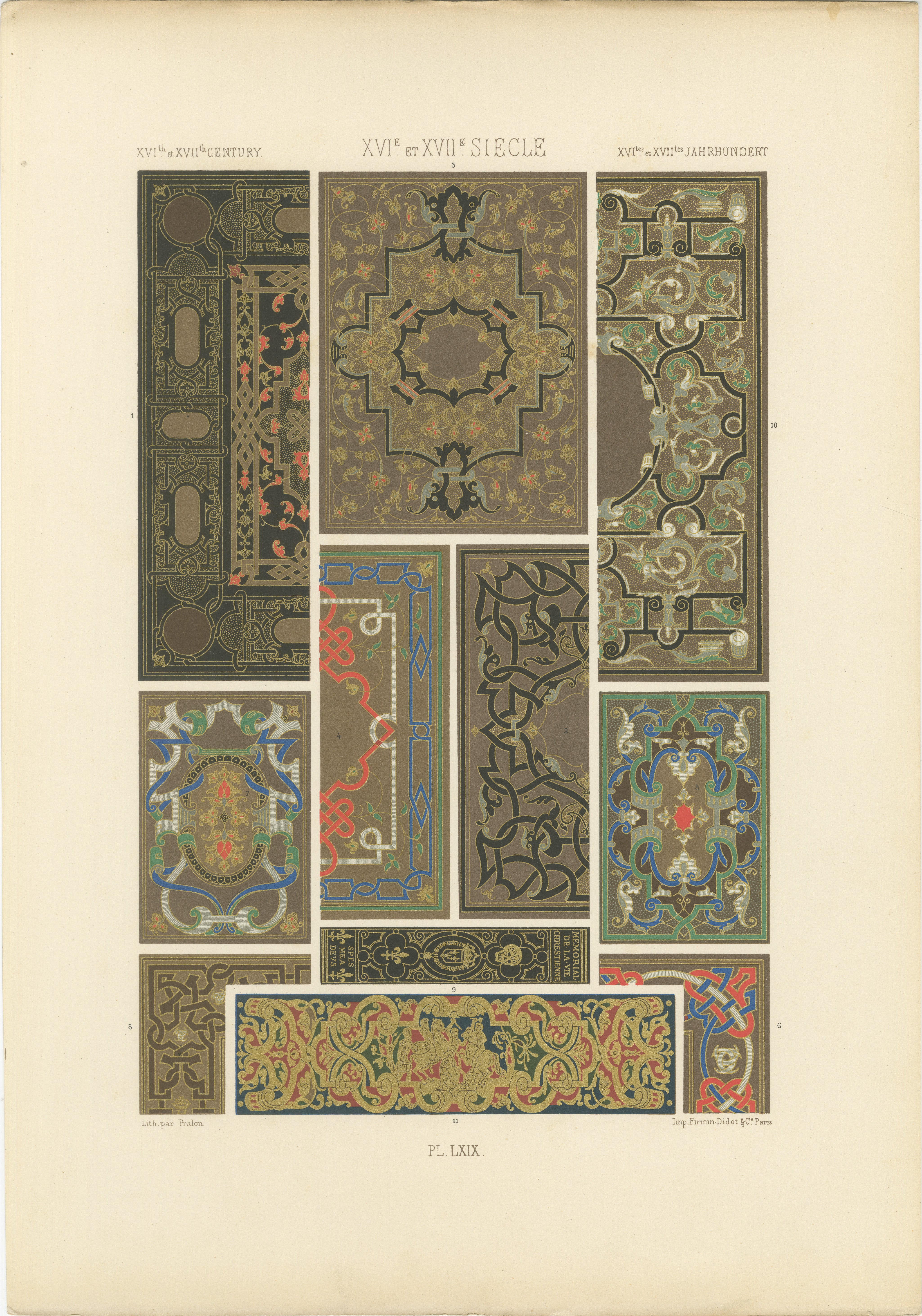 Paneles decorativos del Renacimiento - Ornamento de los siglos XVI-XVII, Placa LXIX, 1869 en venta