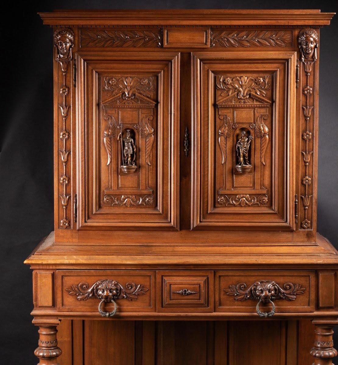 French Renaissance Double Cabinet in Walnut, 19th Century. For Sale