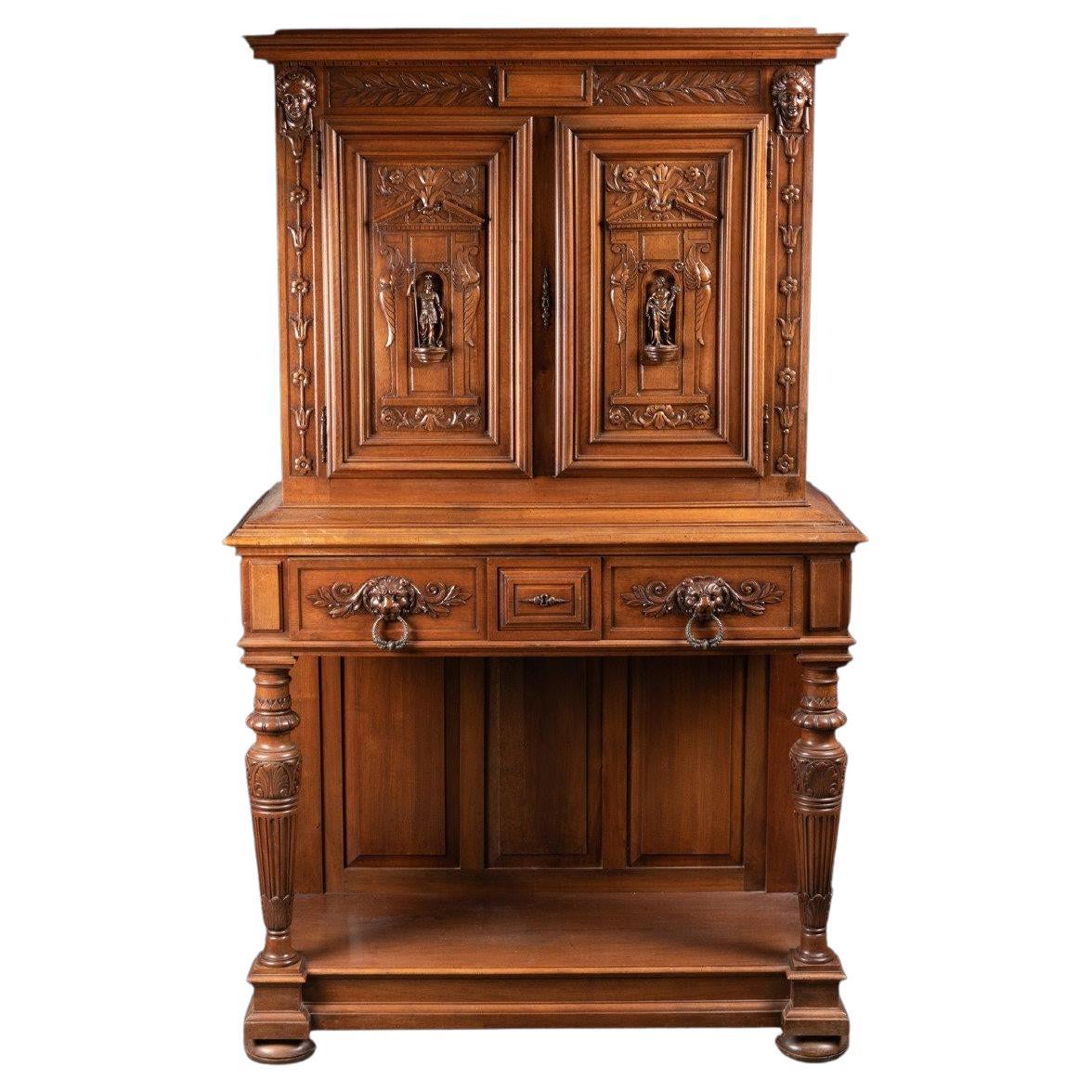 Renaissance Double Cabinet in Walnut, 19th Century. For Sale
