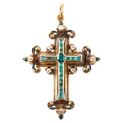 Renaissance Enamel Emerald & Gold Cross Pendant Late 16th Century