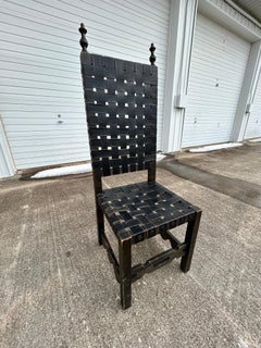 Renaissance-English Antique High Back Chair with Leather Straps
