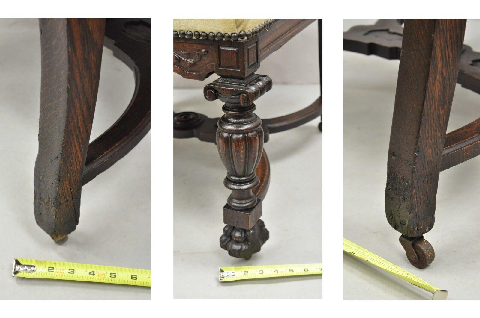 Renaissance Figural Lion Carved Oak Dining Chairs RJ Horner Attribute - Set of 6 For Sale 5