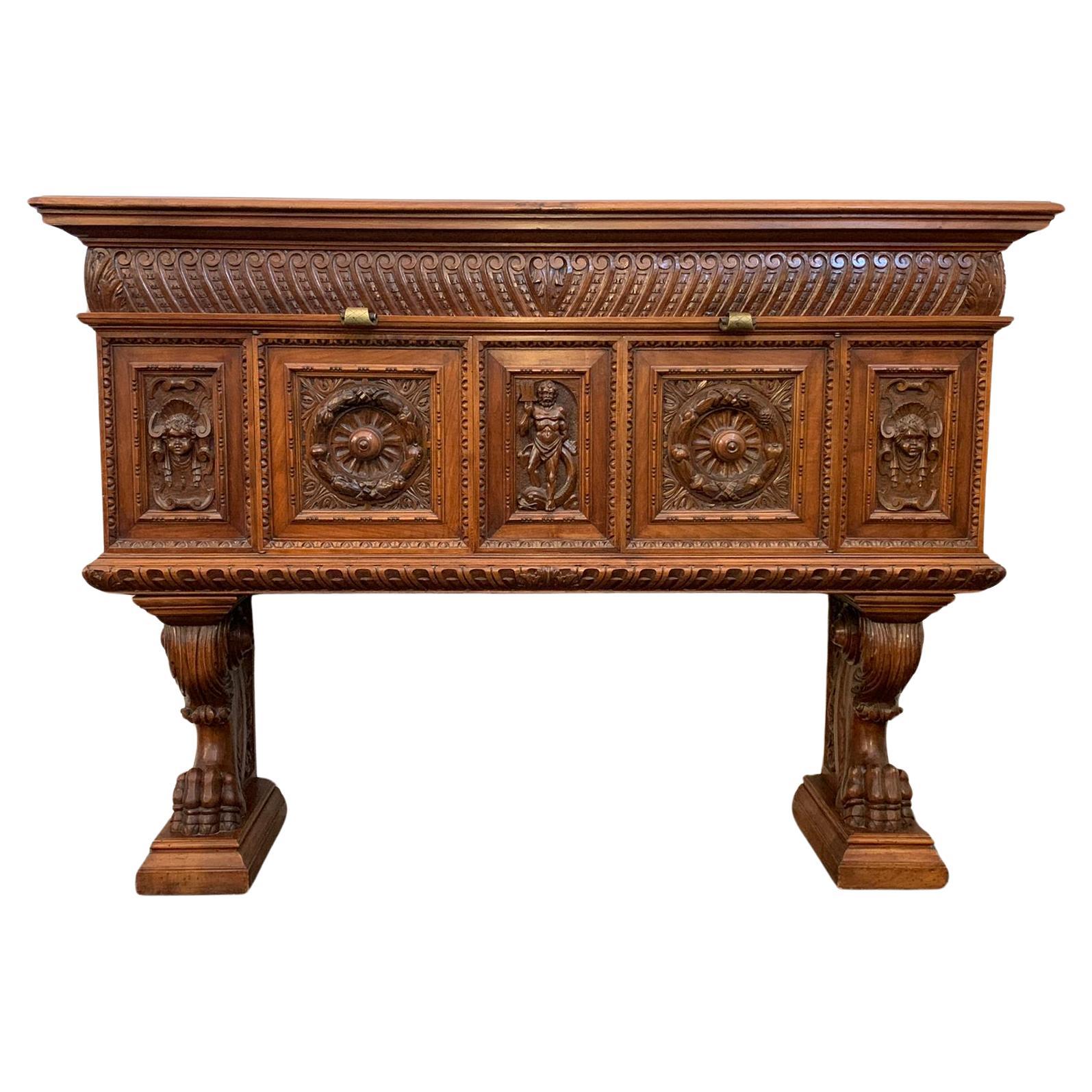 Renaissance Florentine Sculpted Wood Credenza, 1890s For Sale