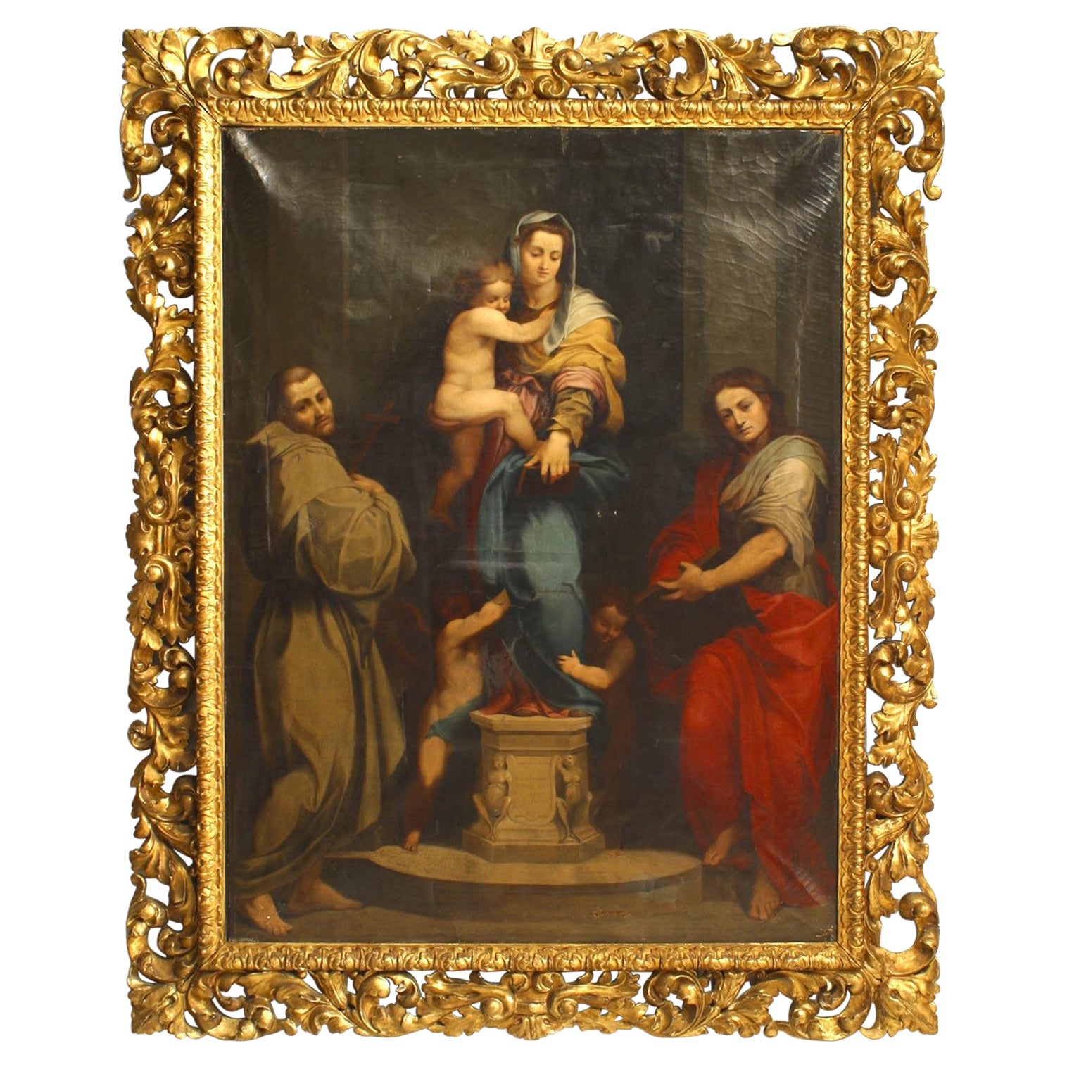 Renaissance Gilt Framed "Madonna of the Harpies" Painting For Sale