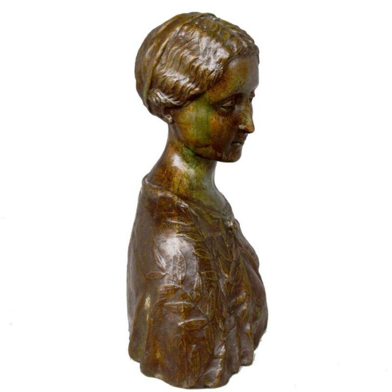 19th Century Renaissance Girl Bronze Bust For Sale
