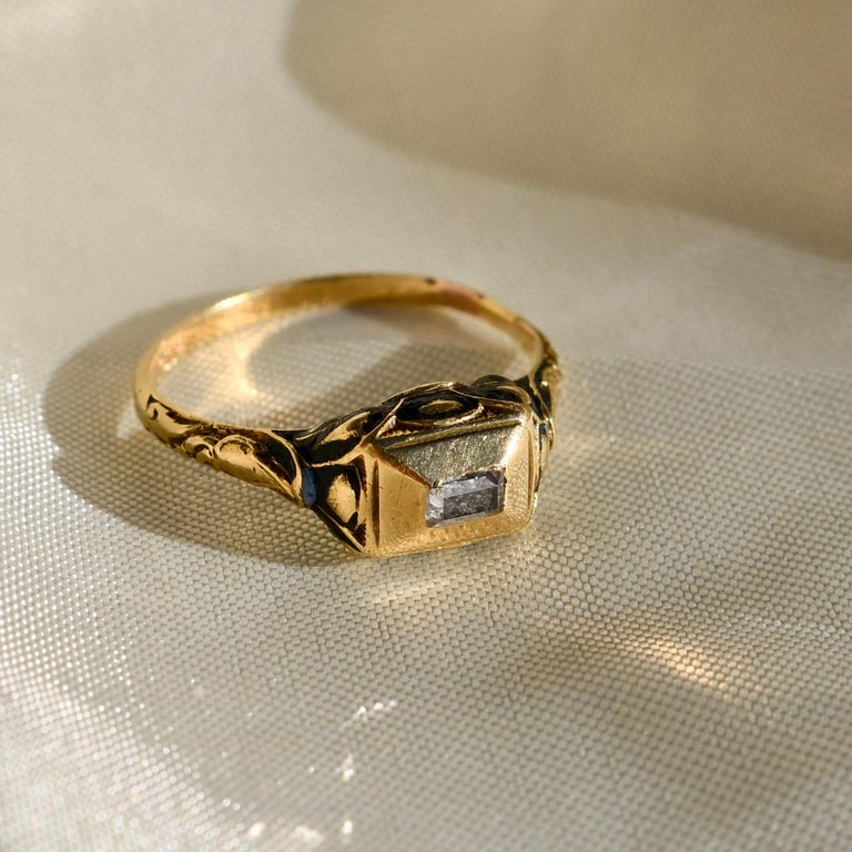 Renaissance gold and diamond ring with enamel, 16th century