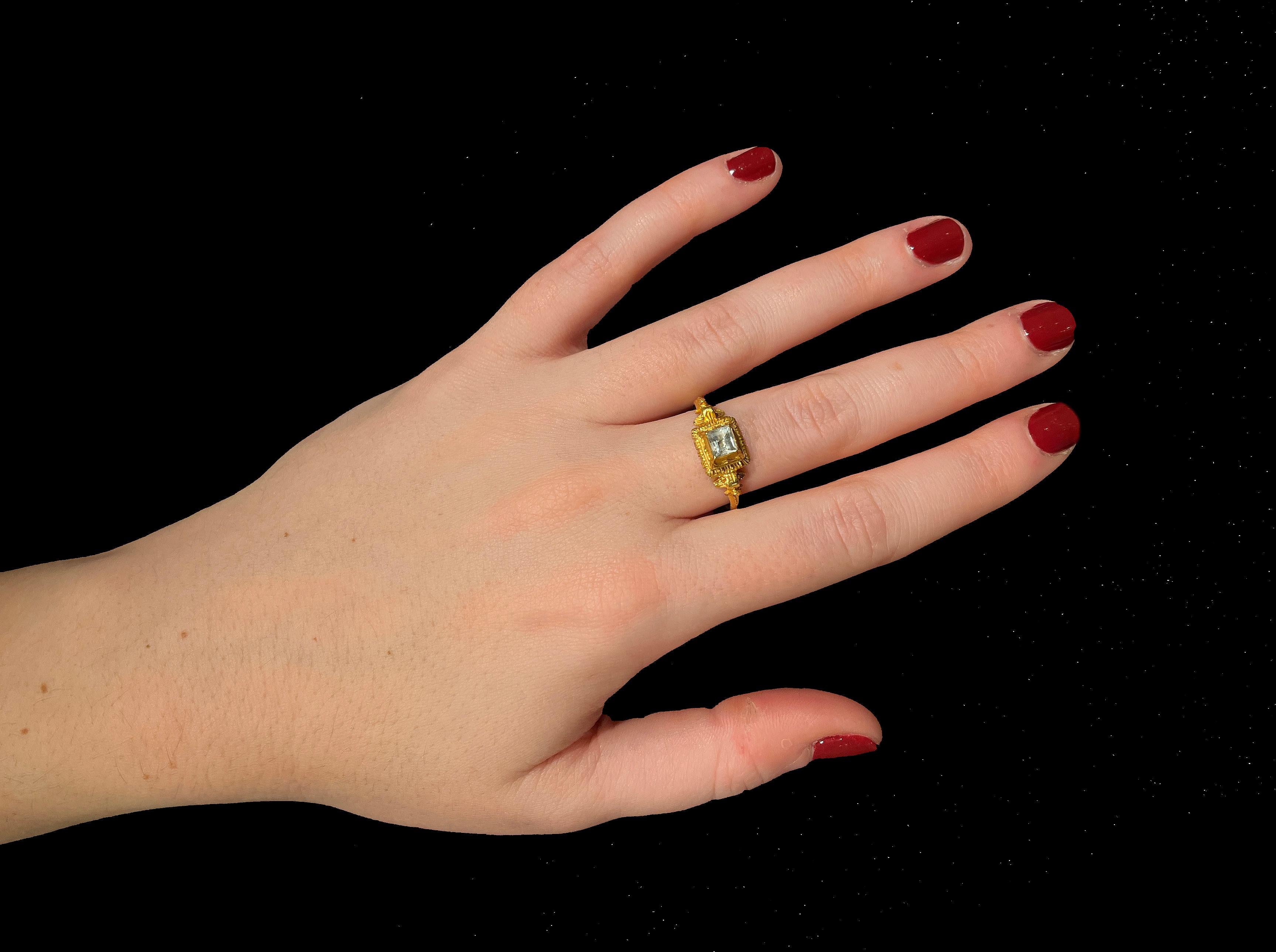 Renaissance Gold Marriage Ring with Table-Cut Rock Crystal For Sale 2