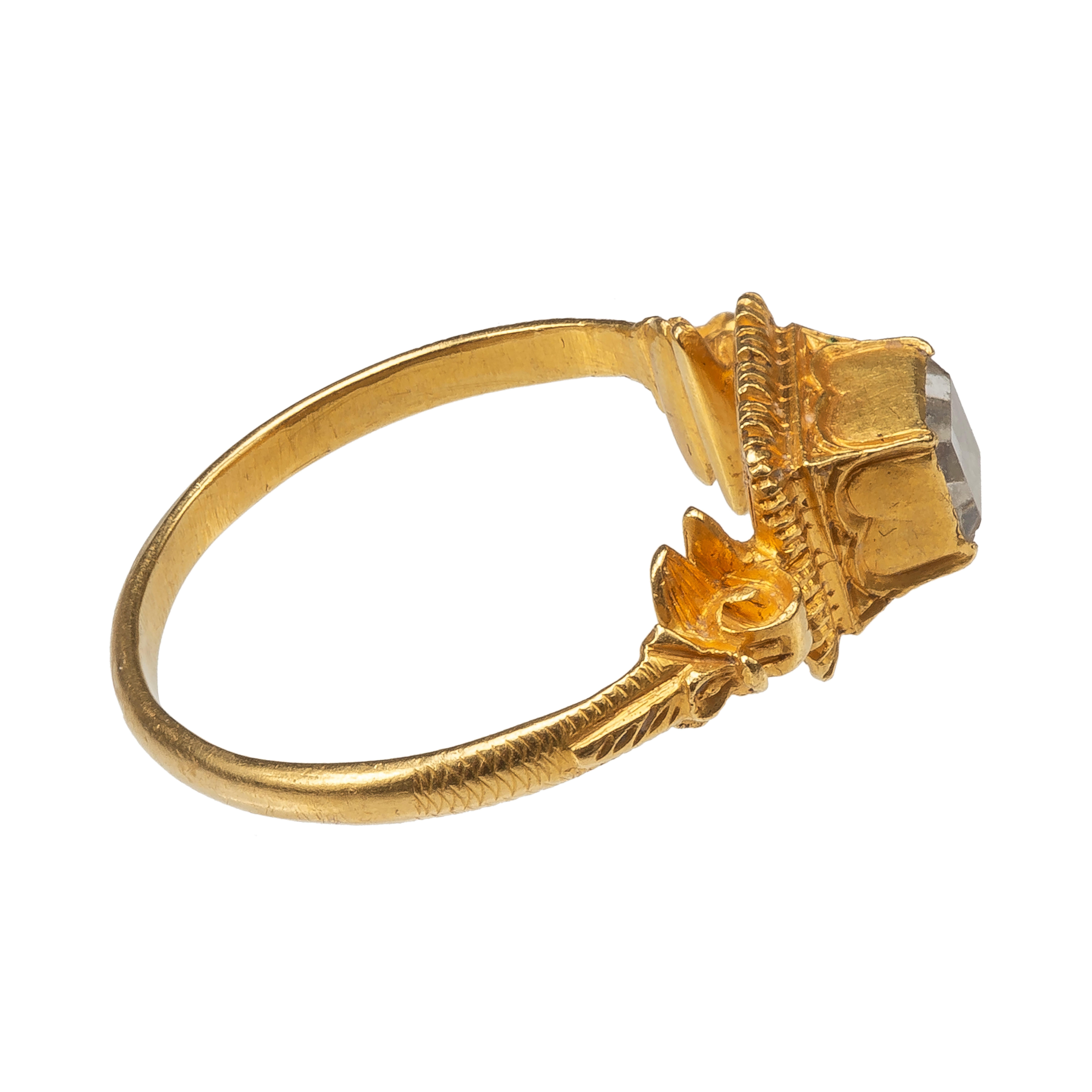 Renaissance Gold Marriage Ring with Table-Cut Rock Crystal For Sale 1