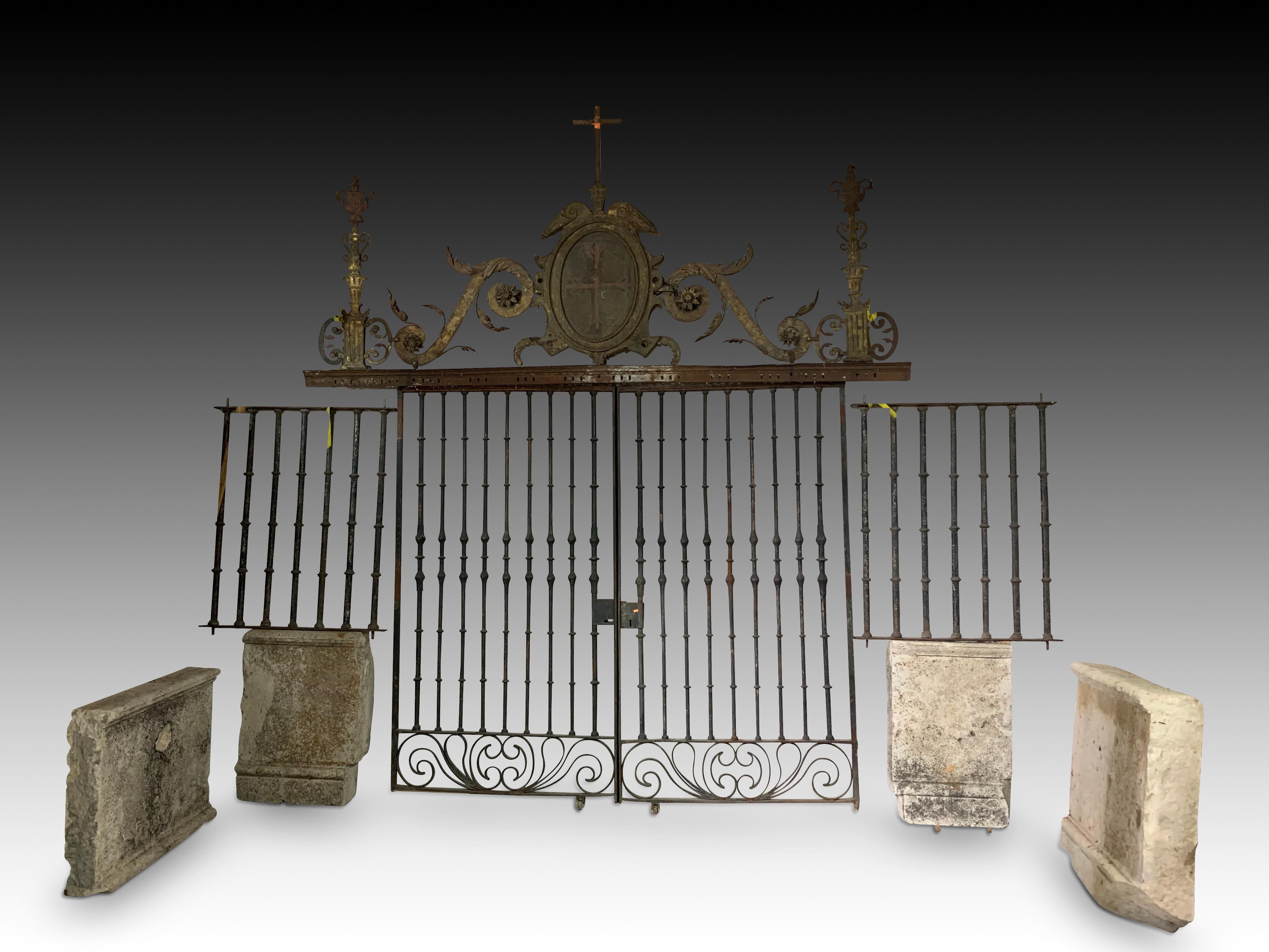 Renaissance Grille, Wrought and Gilt Iron, Stone, Spain, 16th Century For Sale
