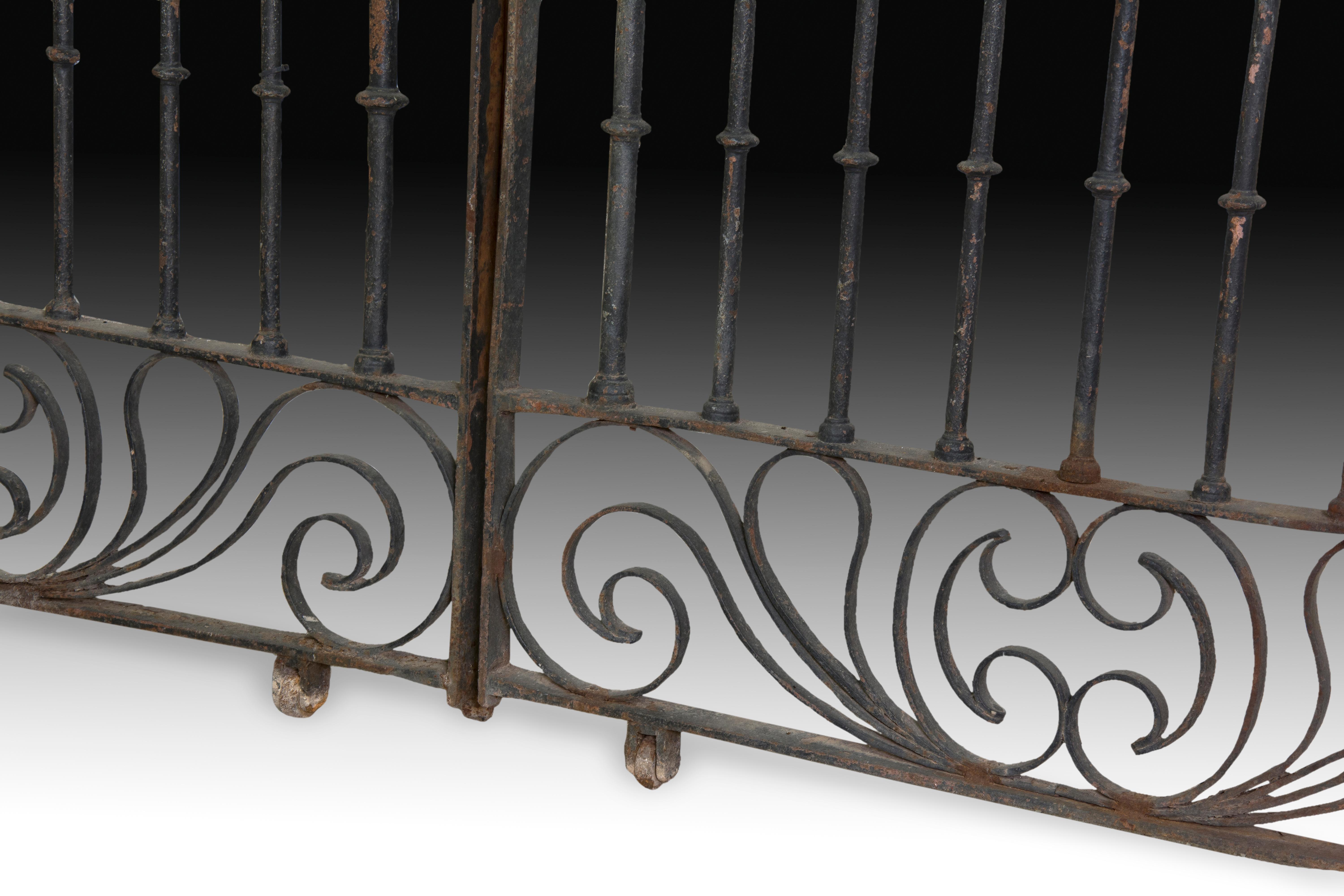 Spanish Renaissance Grille, Wrought and Gilt Iron, Stone, Spain, 16th Century For Sale
