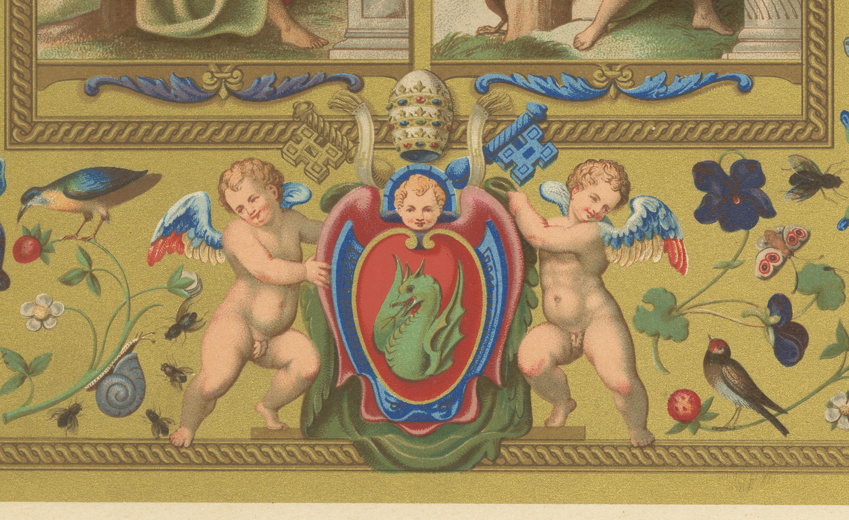 Français Illumination de la Renaissance du pape Grégoire XIII - Estampe ancienne, planche LXI, 1869 en vente
