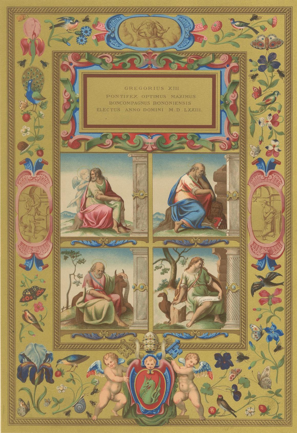 Papier Illumination de la Renaissance du pape Grégoire XIII - Estampe ancienne, planche LXI, 1869 en vente