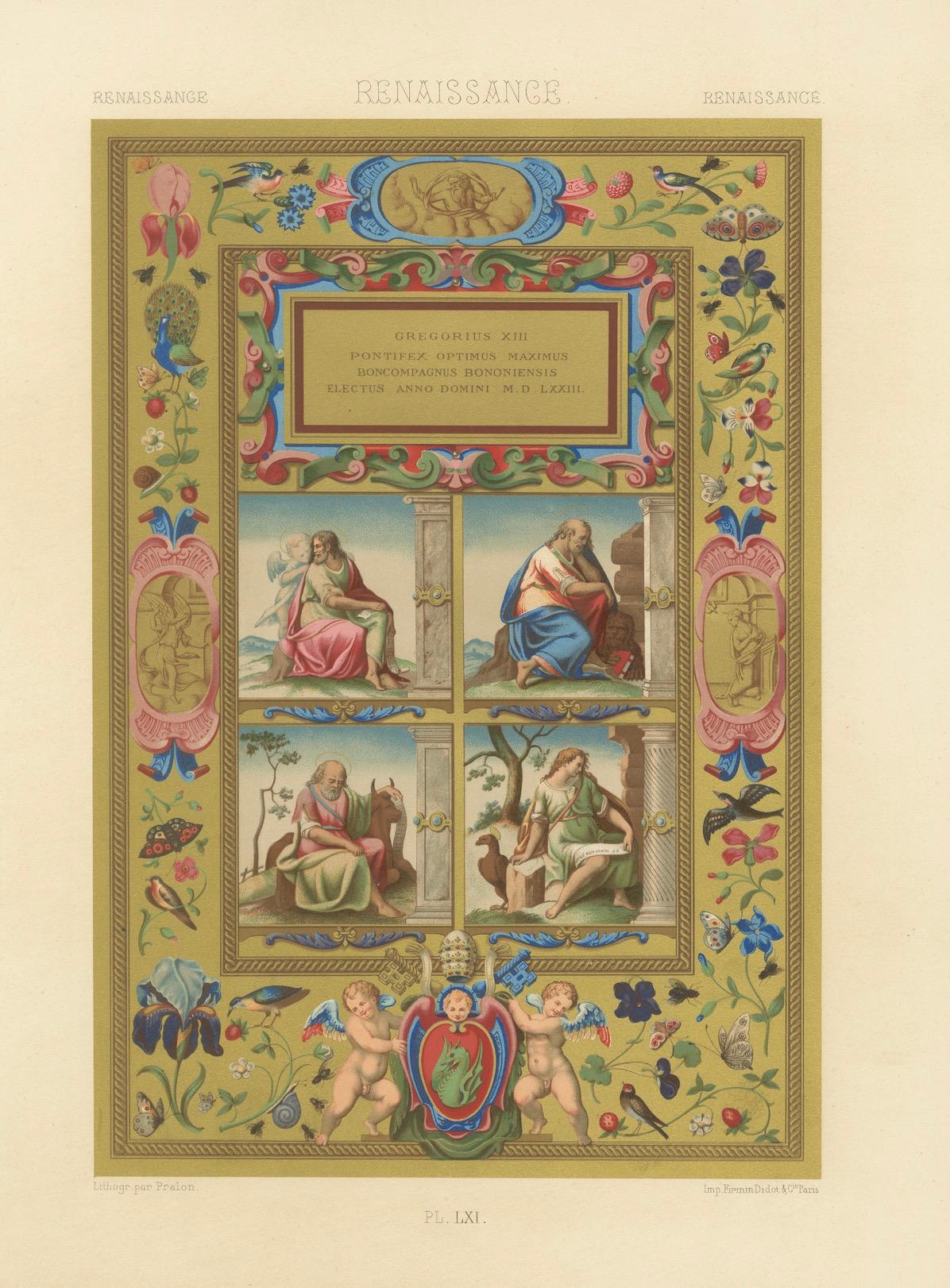 Illumination de la Renaissance du pape Grégoire XIII - Estampe ancienne, planche LXI, 1869 en vente 1