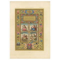 Illumination de la Renaissance du pape Grégoire XIII - Estampe ancienne, planche LXI, 1869