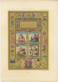 Iluminación renacentista del Papa Gregorio XIII - Grabado antiguo, Lámina LXI, 1869