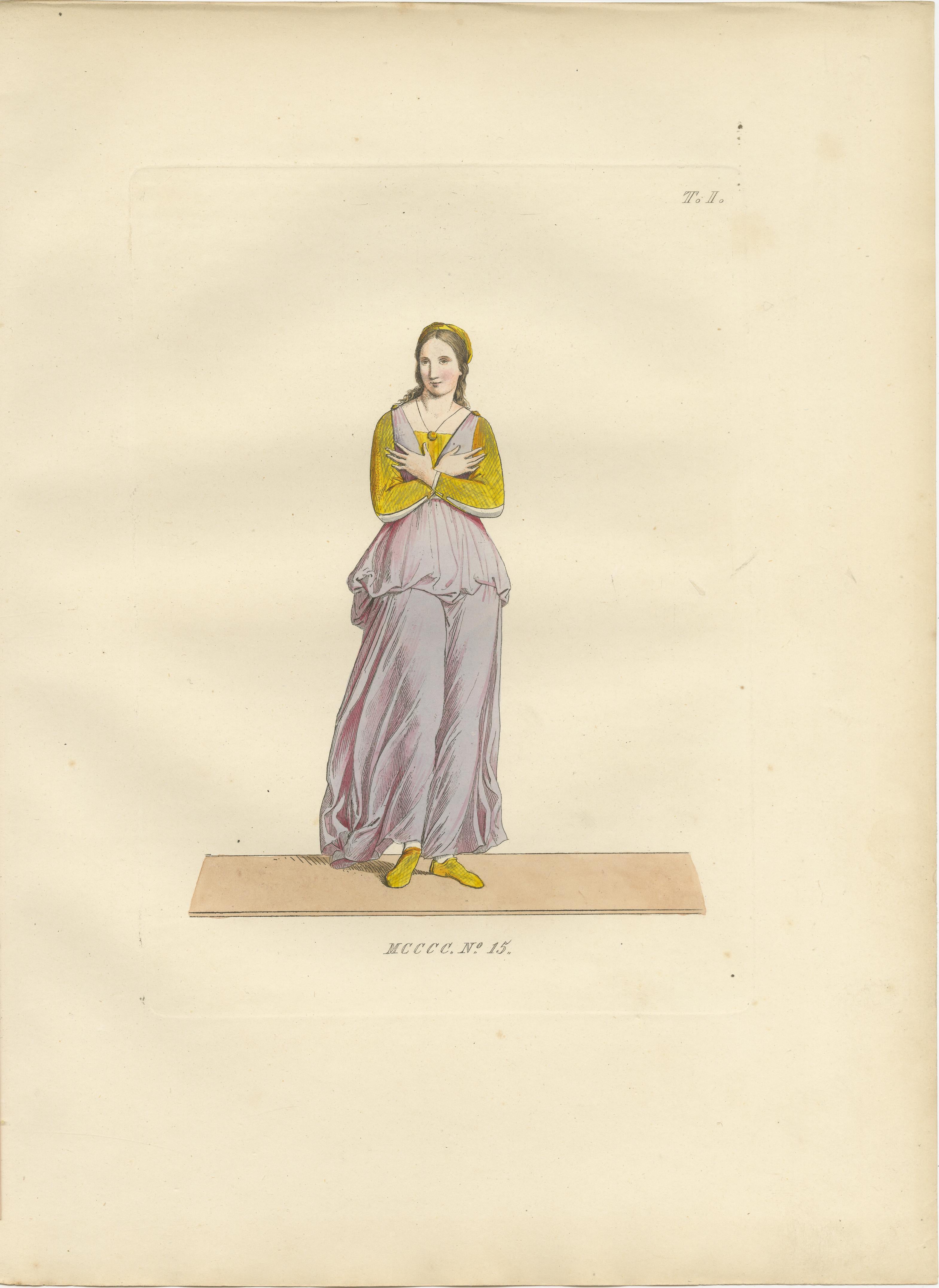 French Renaissance Italian Costumes: Soldier, Young Italia Lady, Florentine Noble, 1845 For Sale