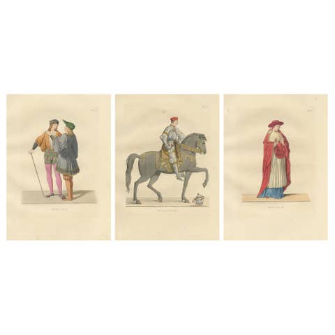 Renaissance Italian Figures: Pages, Cavalier, and Cardinal in Costume, 1845