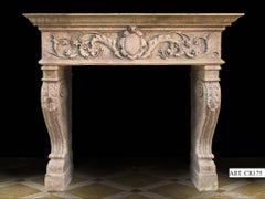 Renaissance Italian Style Fireplace Hand-Carved in Pure Limestone, Acanthus