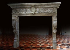 Renaissance Italian Style Fireplace Hand-carved Pure Limestone Antique Patina