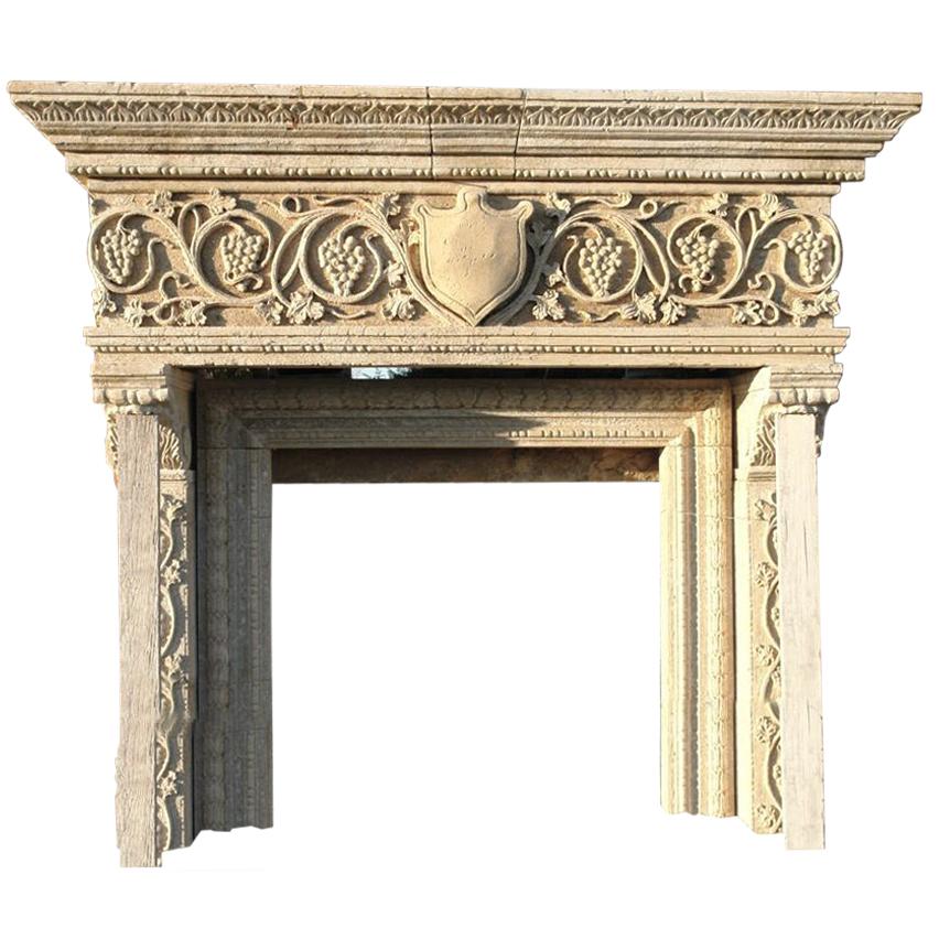 Renaissance Italian Style Fireplace Hand-carved Pure Limestone Acanthus Leaves For Sale
