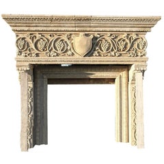 Used Renaissance Italian Style Fireplace Hand-carved Pure Limestone Acanthus Leaves