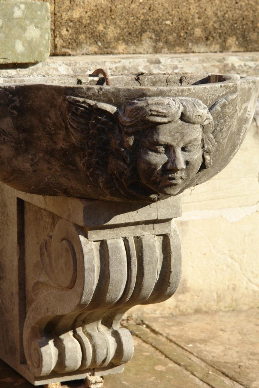 20th Century Renaissance Italian Style Fountain, Angel and Winds, Hand-Carved in Limestone For Sale