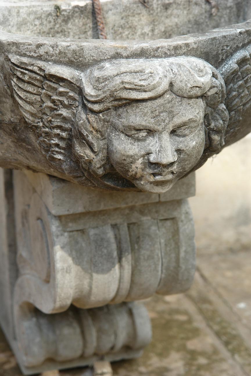 Renaissance Italian Style Fountain, Angel and Winds, Hand-Carved in Limestone For Sale 1