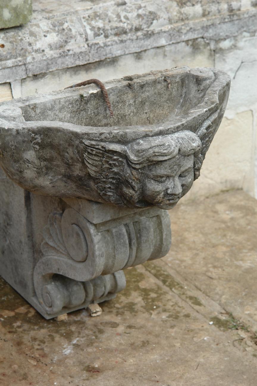 Renaissance Italian Style Fountain, Angel and Winds, Hand-Carved in Limestone For Sale 2