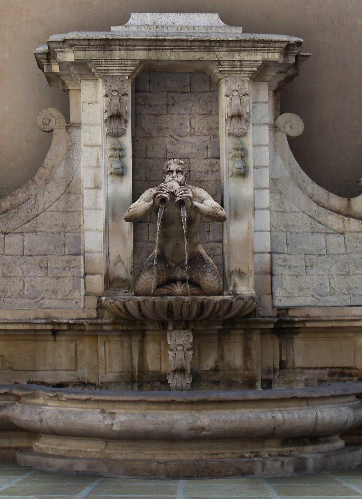 Hand-Carved Renaissance Italian Style Fountain, Handcrafted in Pure Limestone, Monumental For Sale