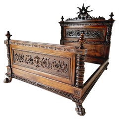 Antique 19th Century Mahogany Bed Italian Renaissance