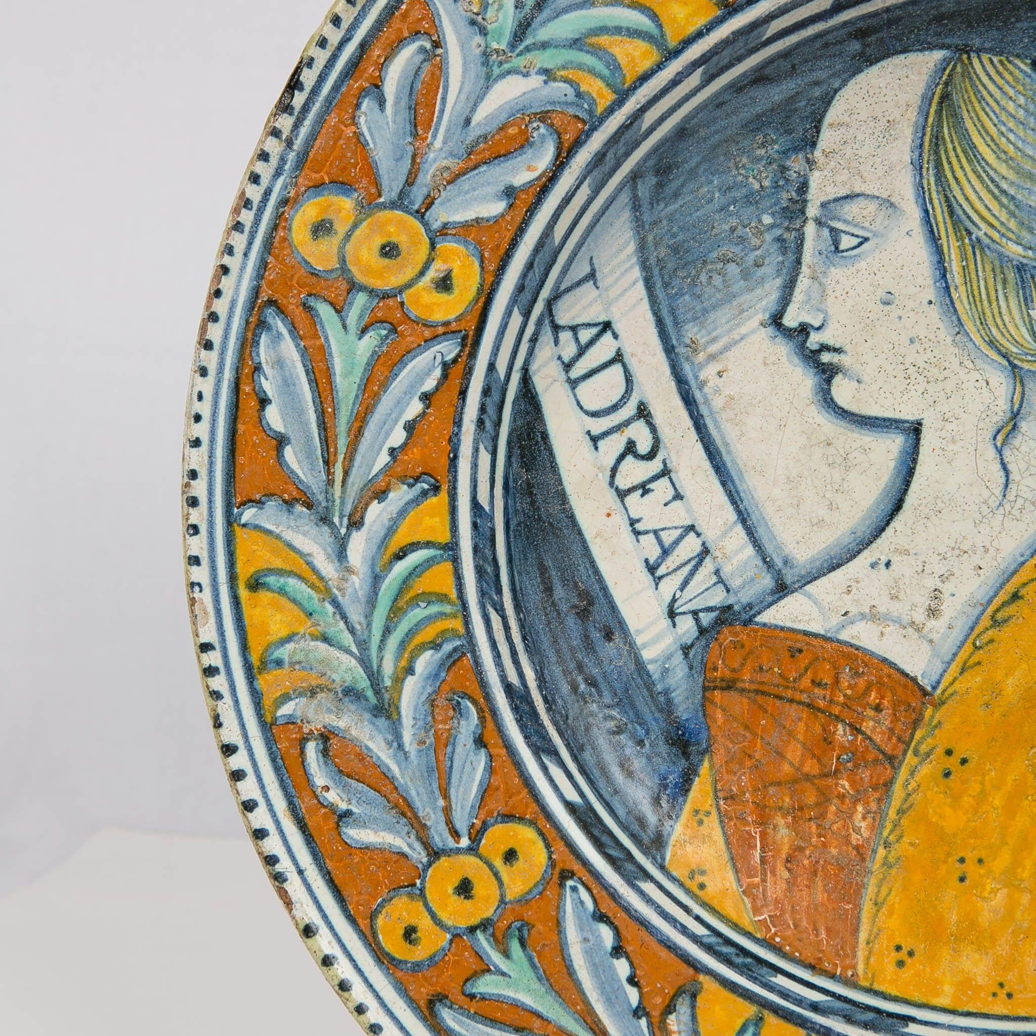 Glazed Renaissance Maiolica Portrait Charger Made in Deruta, Italy, circa 1530