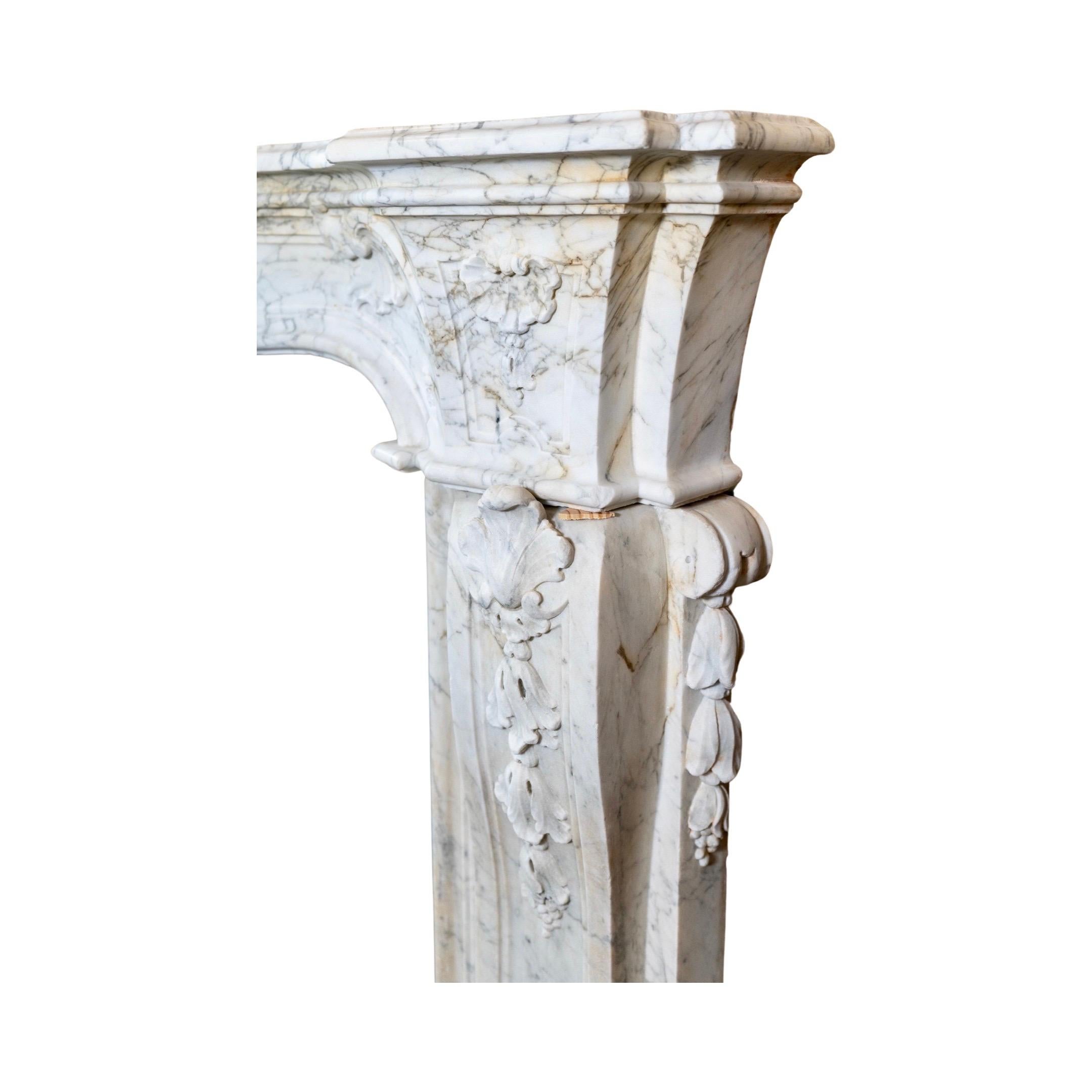 Italian White Veined Carrara Marble Mantel For Sale 1