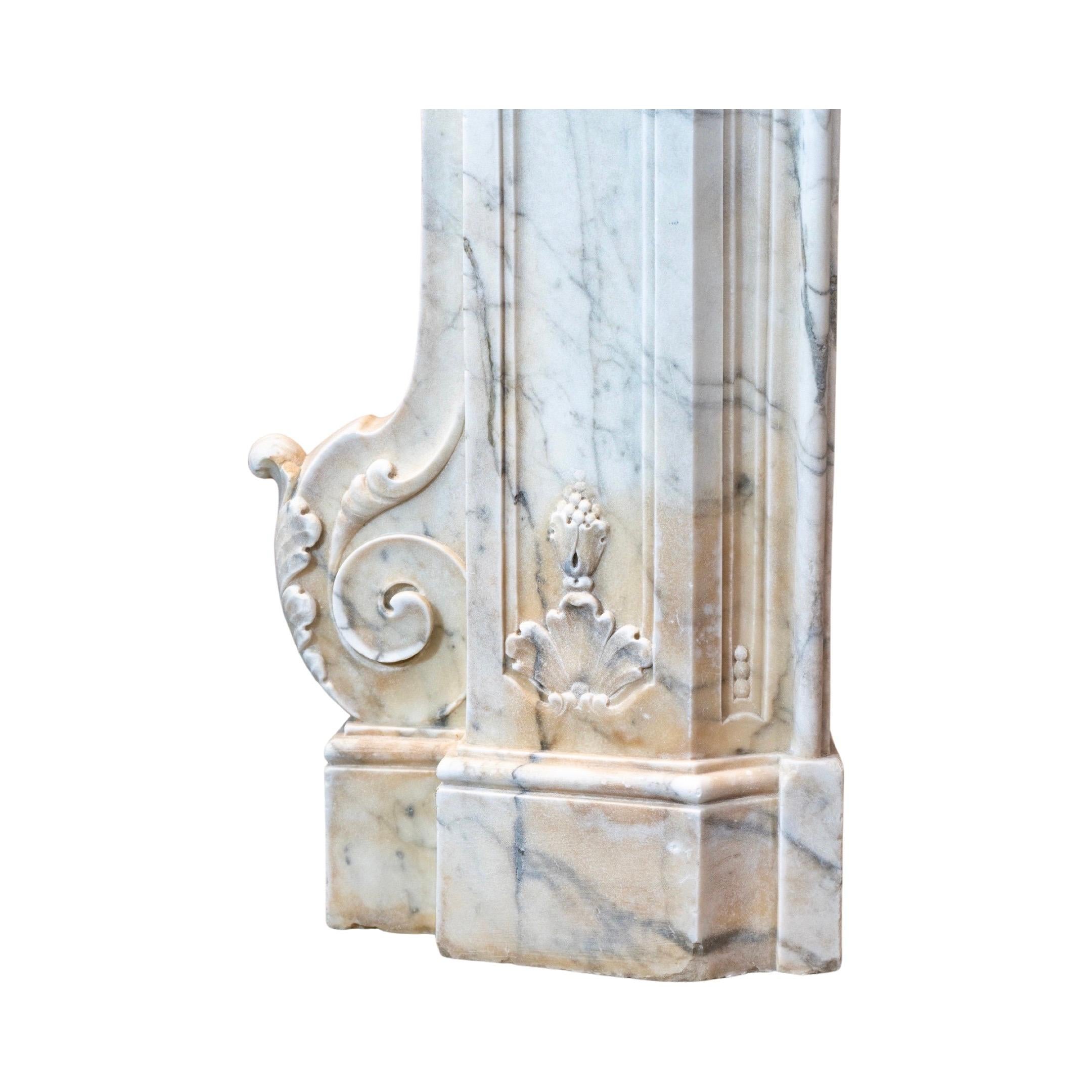 Italian White Veined Carrara Marble Mantel For Sale 2