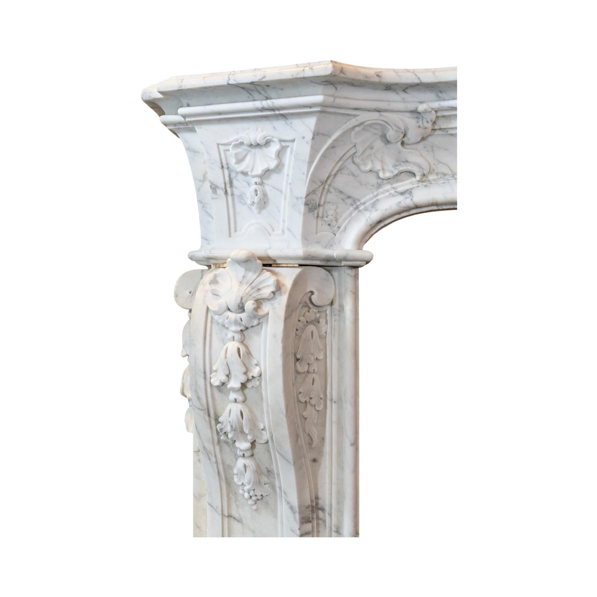 Italian White Veined Carrara Marble Mantel For Sale 3